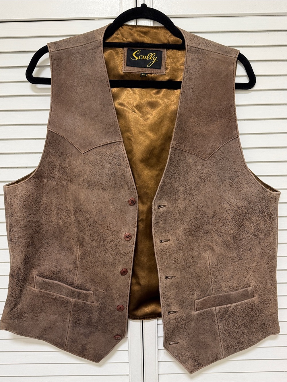 Scully Taupe Suede Men's Vest with Golden Satin Lining
